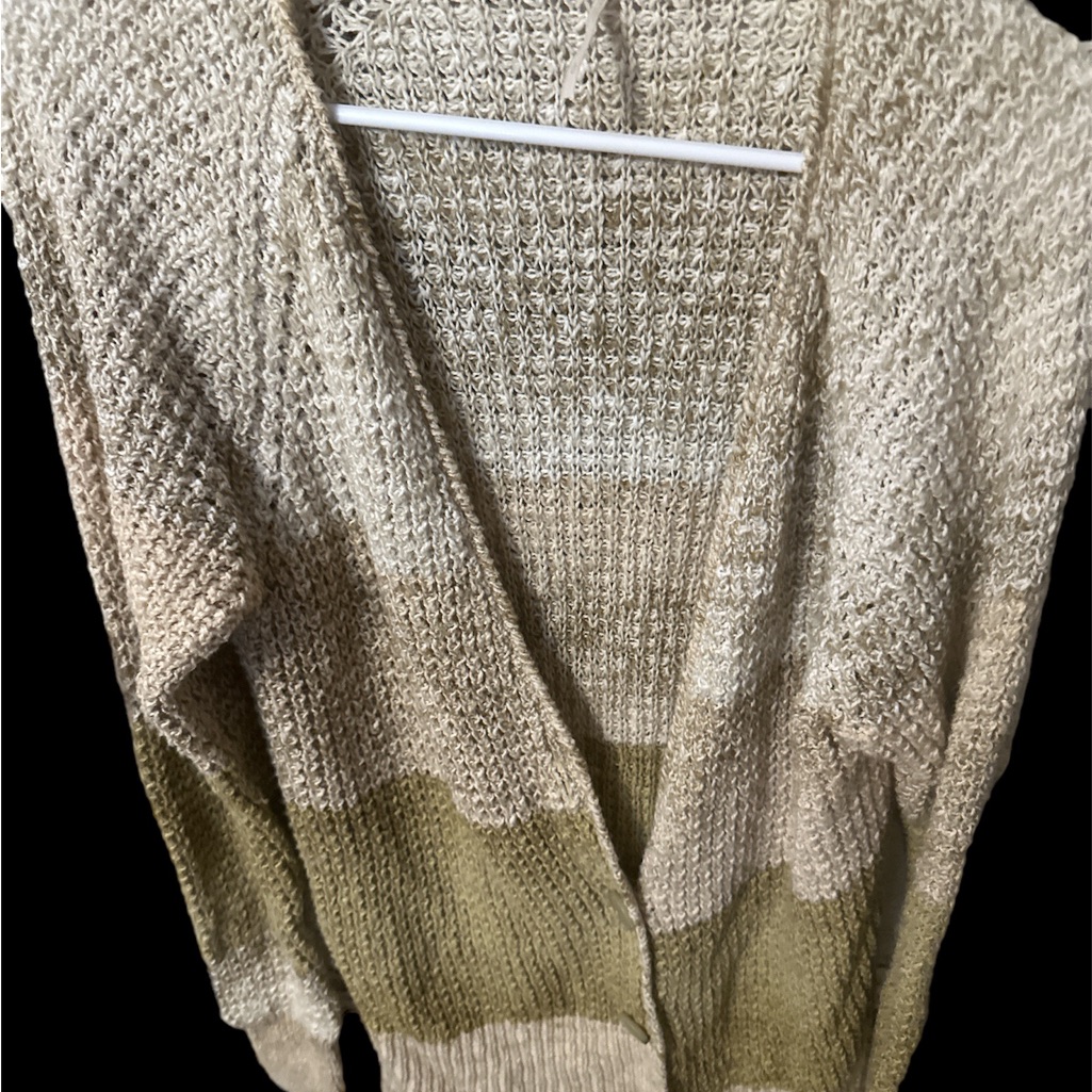 Nwot Free People Crochet Beige Green Tan Cardigan With 3buttons So Cute Lg